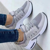 Sneakers 2024 New Fashion Wedge Platform Plus Size Casual Sports Shoes Women Lace-up Mesh Breathable Women's Vulcanized Shoes