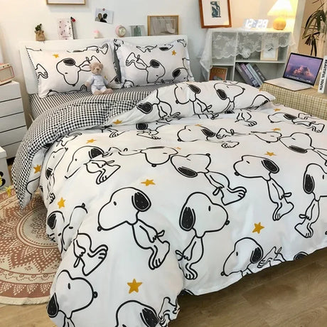 Snoopy Spring and autumn bedding set duvet cover sheet student dorm bed sheet boy bedsheet