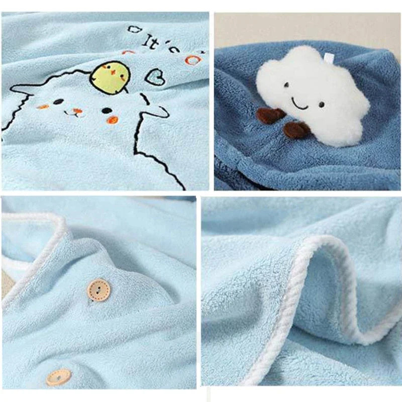 Soft Coral Fleece Baby Bath Towel Cartoon Hooded Bathrobe Kids Beach Swim Bath Poncho Bathrobe Blanket Towel Baby Shower Item