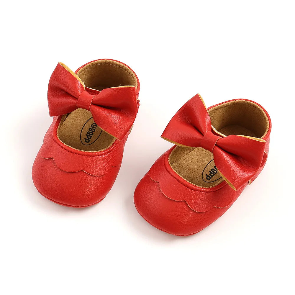 Soft Leather Lace Baby Girls Princess Shoes  Newborn Moccasins Shoes Rubber Sole Prewalker Non-slip Toddlers First Walkers