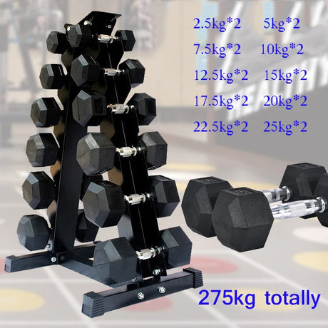 Solid Cast Iron Hexagonal Dumbbell Set, Hexagonal Dumbbell, Gym, Protection, Floor Safety, Fitness Set with Shelf, High Quality