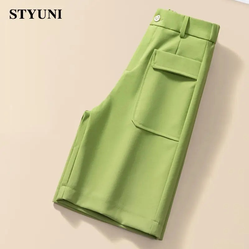 Solid Casual Straight Wide-Leg Korean Fashion Women's Shorts High Waist Button Korean Fashion Summer Spring 2024 Shorts Women