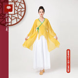 Solid Color Chiffon Elegant V-neck Suit Bandage Woman Dance Costume Hanfu Women Chinese Traditional Classical Tops Oriental 6XL