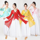 Solid Color Chiffon Elegant V-neck Suit Bandage Woman Dance Costume Hanfu Women Chinese Traditional Classical Tops Oriental 6XL