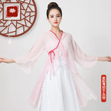 Solid Color Chiffon Elegant V-neck Suit Bandage Woman Dance Costume Hanfu Women Chinese Traditional Classical Tops Oriental 6XL