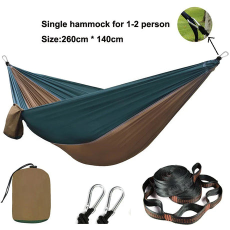 Solid Color Parachute Hammock with Hammock straps and Black carabiner Camping Survival travel Double Person outdoor furniture