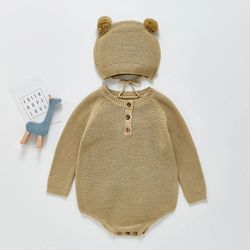 Solid Knitting Cotton Long Sleeve One piece Outfit Toddler Baby Boys Girl Romper Spring Autumn Newborn Baby Girls Jumpsuit