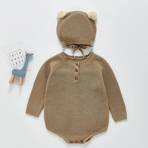 Solid Knitting Cotton Long Sleeve One piece Outfit Toddler Baby Boys Girl Romper Spring Autumn Newborn Baby Girls Jumpsuit