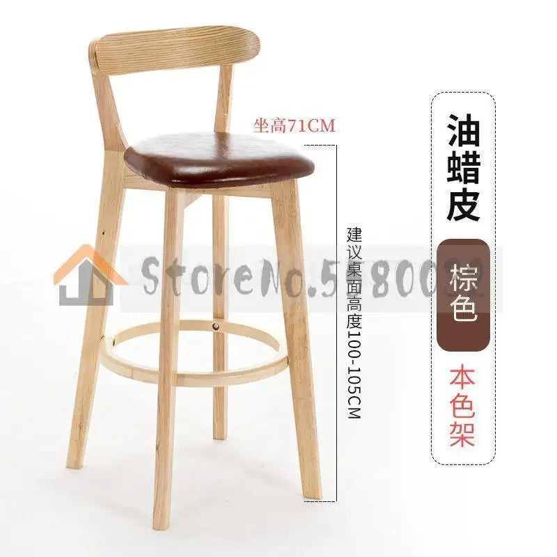 Solid Wood Bar Chair Back Simple North European Home Milk Tea Shop Coffee Shop Retro Bar Chair Front Desk Stool