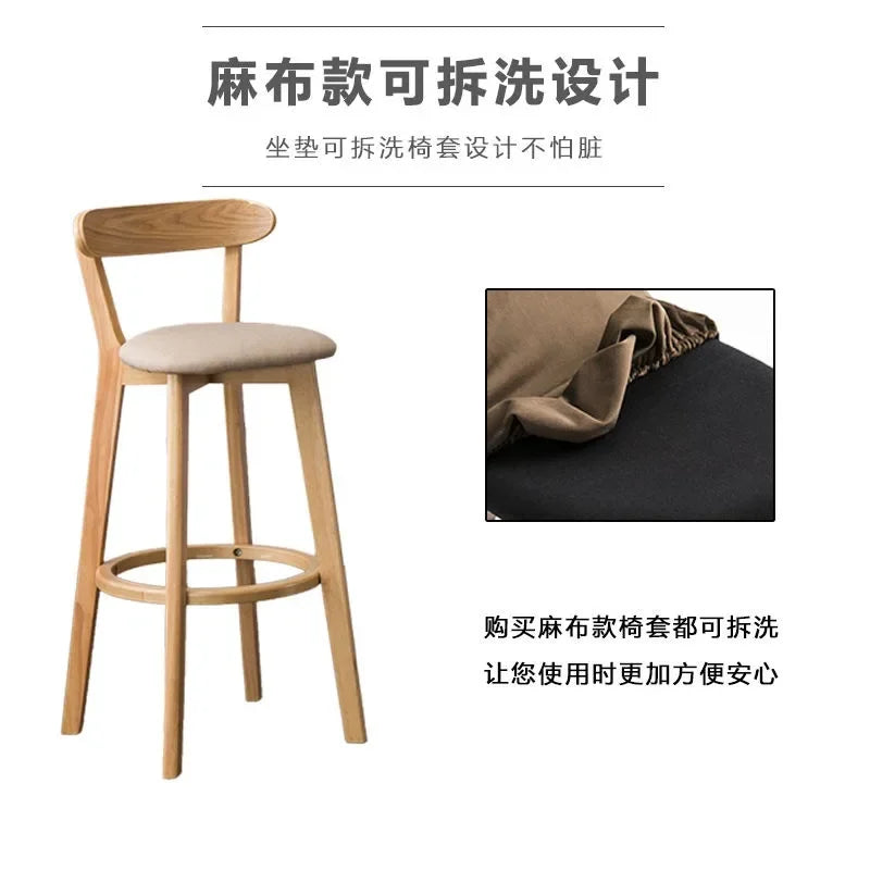 Solid Wood Bar Chair Back Simple North European Home Milk Tea Shop Coffee Shop Retro Bar Chair Front Desk Stool