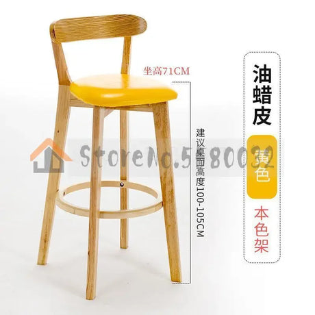 Solid Wood Bar Chair Back Simple North European Home Milk Tea Shop Coffee Shop Retro Bar Chair Front Desk Stool