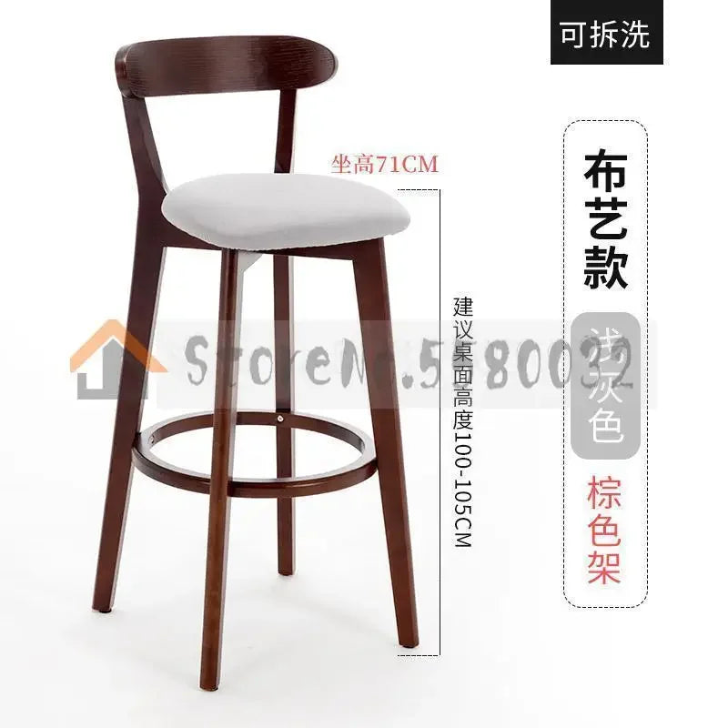 Solid Wood Bar Chair Back Simple North European Home Milk Tea Shop Coffee Shop Retro Bar Chair Front Desk Stool