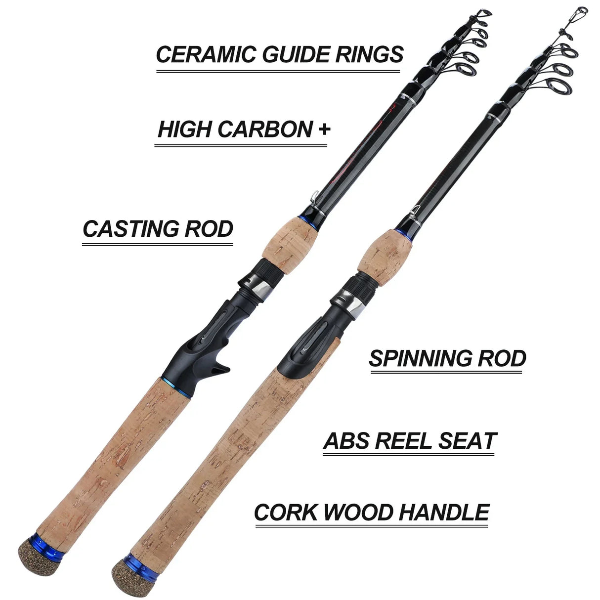 Sougayilang 1.8M 2.1M 2.4M 2.7M Portable Telescopic Fishing Rod Carbon Fiber Cork Wood Handle Spinning/Casting Fish Rod Tackle