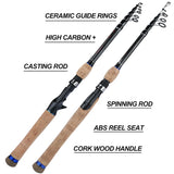 Sougayilang 1.8M 2.1M 2.4M 2.7M Portable Telescopic Fishing Rod Carbon Fiber Cork Wood Handle Spinning/Casting Fish Rod Tackle