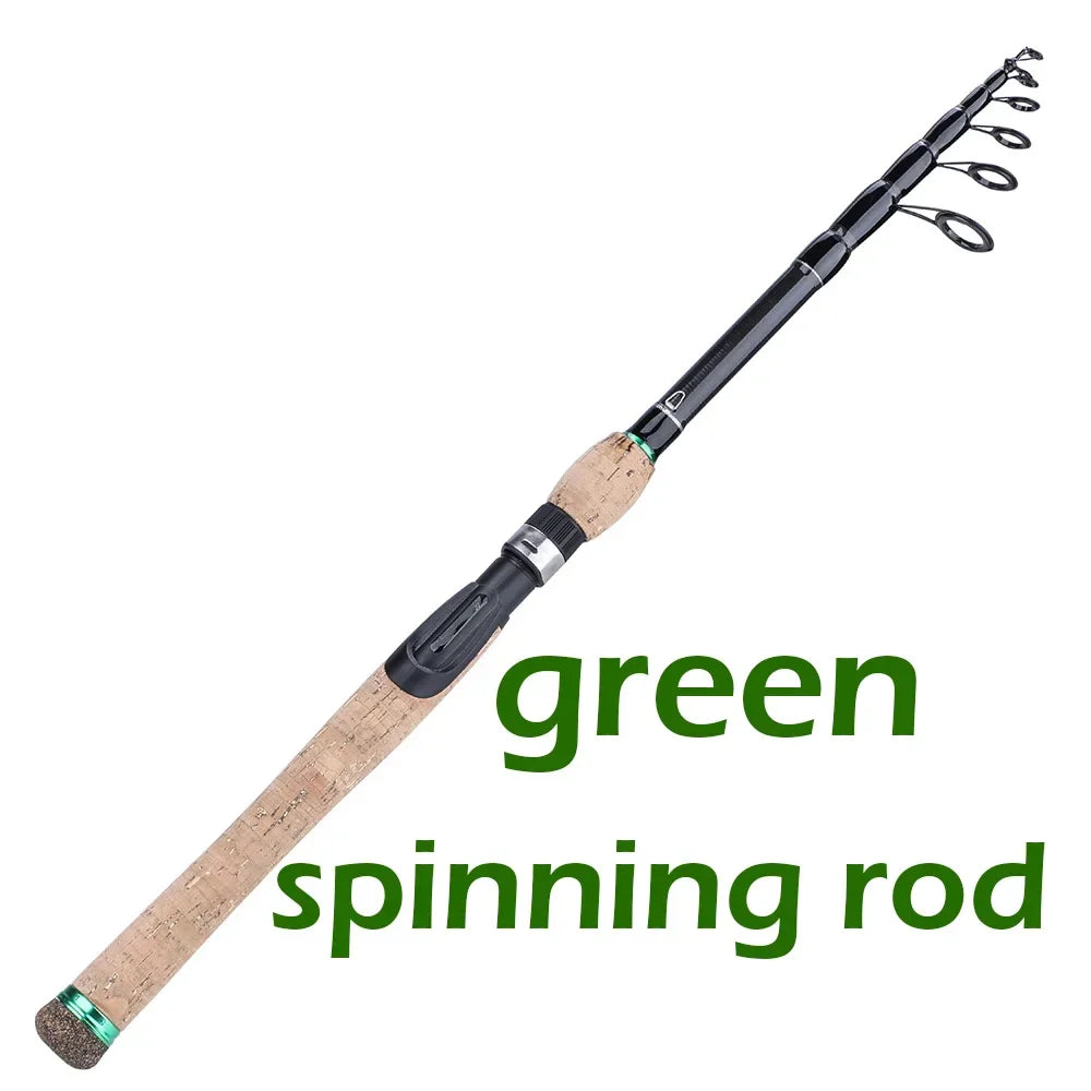 Sougayilang 1.8M 2.1M 2.4M 2.7M Portable Telescopic Fishing Rod Carbon Fiber Cork Wood Handle Spinning/Casting Fish Rod Tackle