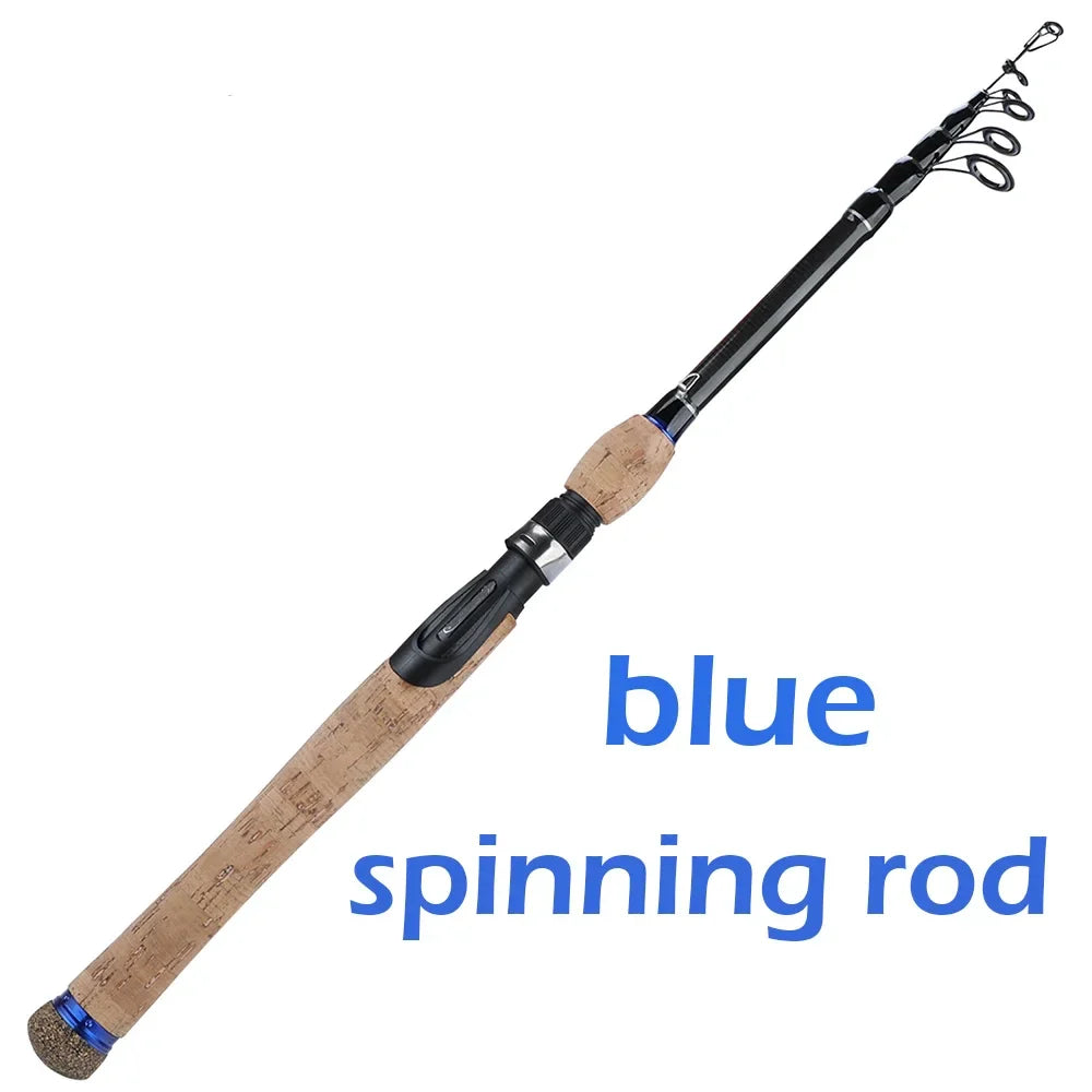 Sougayilang 1.8M 2.1M 2.4M 2.7M Portable Telescopic Fishing Rod Carbon Fiber Cork Wood Handle Spinning/Casting Fish Rod Tackle