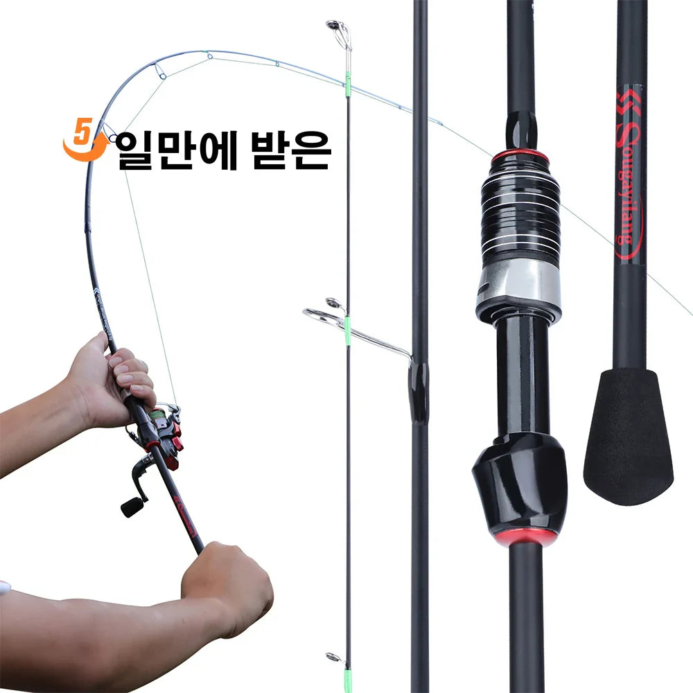 Sougayilang Casting Spinning Fishing Rod 1.8m UltraLight Carbon Fiber Rod Pole 4Section with EVA Handle Baitcasting Fishing Rod