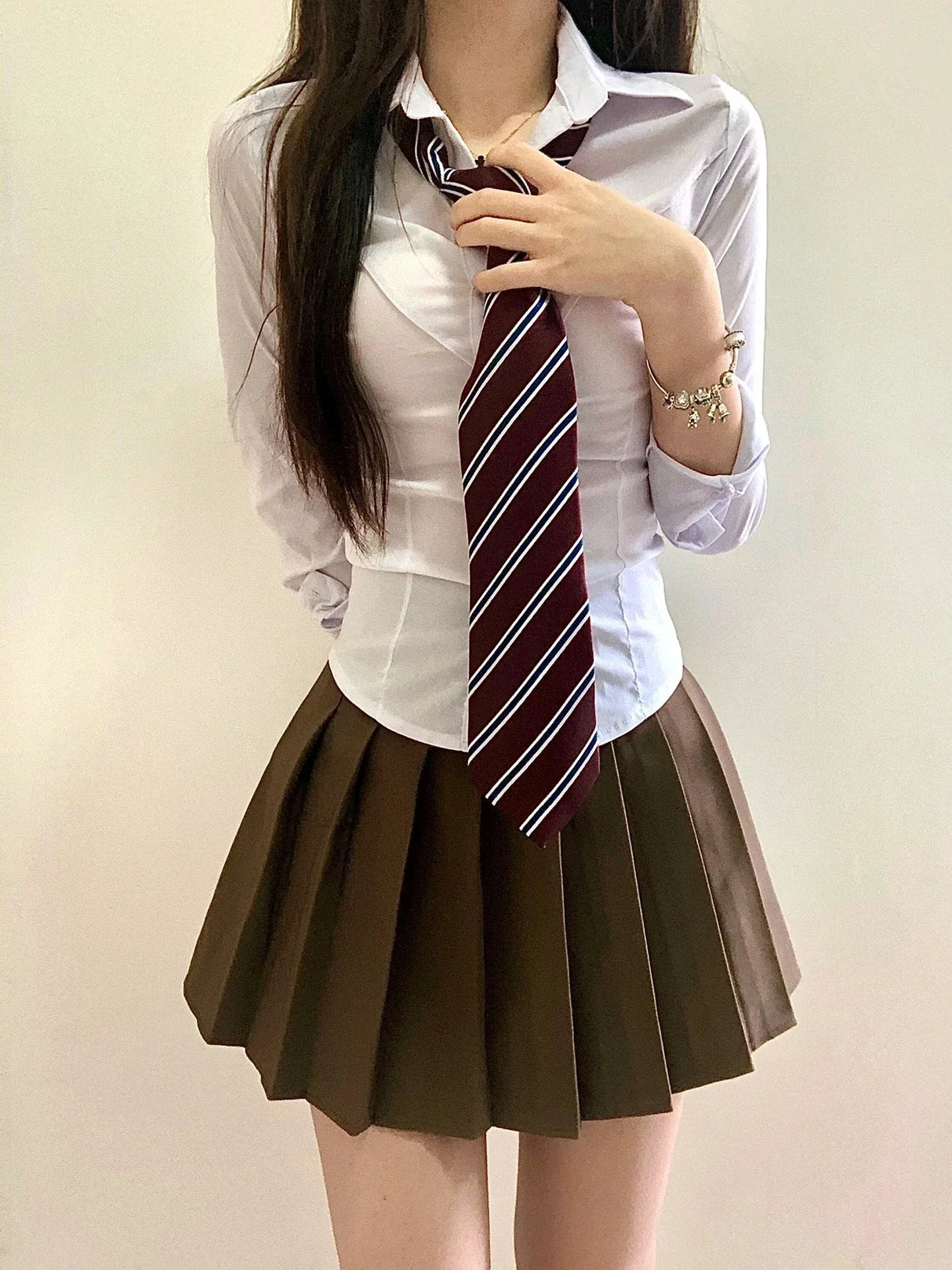 Spicy Girl Uniform Suit Student Daily Japanese JK Uniform Set Women Long Sleeved Slim White Shirt Mini Pleated Skirt Summer