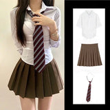 Spicy Girl Uniform Suit Student Daily Japanese JK Uniform Set Women Long Sleeved Slim White Shirt Mini Pleated Skirt Summer