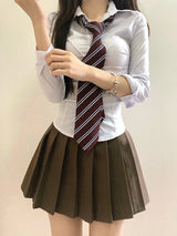 Spicy Girl Uniform Suit Student Daily Japanese JK Uniform Set Women Long Sleeved Slim White Shirt Mini Pleated Skirt Summer