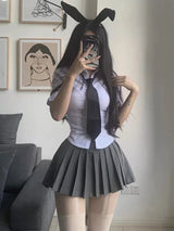 Spicy Girl Uniform Suit Student Daily Japanese JK Uniform Set Women Long Sleeved Slim White Shirt Mini Pleated Skirt Summer