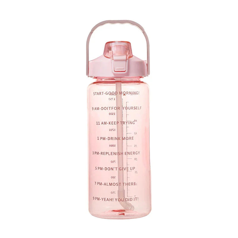 Sports Water Bottle With Straw 2 Liter Men Women Fitness Water Bottles Outdoor Cold Water Bottlesc With Time Marker Drinkware