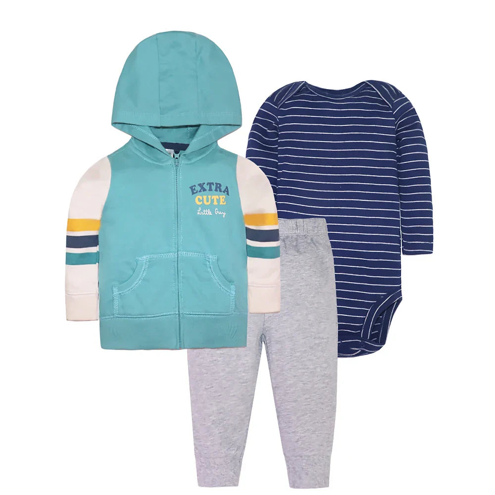 Spring Autumn Cotton Baby Boys Clothes Sets Cartoon Printed Baby Coat+Baby Pants+Baby Bodysuits Long Sleeves Girls Clothes Sets