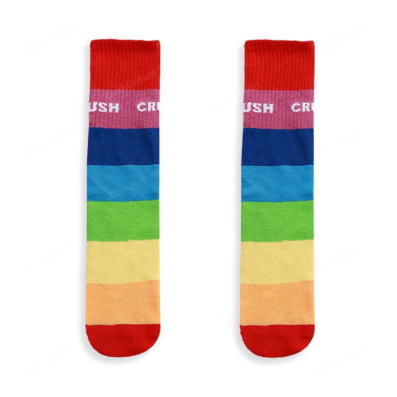 Spring Autumn Girls Cotton Socks Rainbow Multicolor Kids Children Knee High Socks Stripe Leg Warmers Infant Girl Long Knee Socks