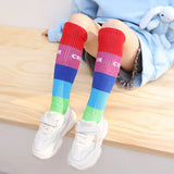 Spring Autumn Girls Cotton Socks Rainbow Multicolor Kids Children Knee High Socks Stripe Leg Warmers Infant Girl Long Knee Socks