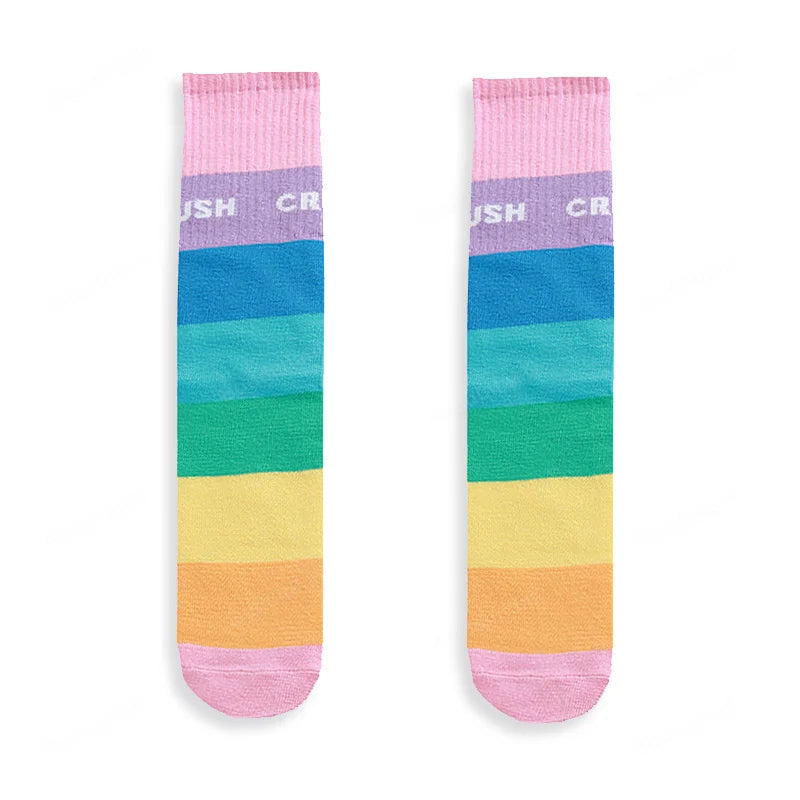 Spring Autumn Girls Cotton Socks Rainbow Multicolor Kids Children Knee High Socks Stripe Leg Warmers Infant Girl Long Knee Socks