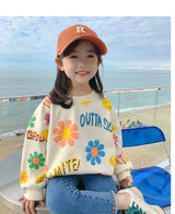 Spring Autumn Kids Cotton Lovely Floral Sweatshirt Baby Girls Pullover Jumper Children Outfits Student Tracksuit Tops 1-12 Years