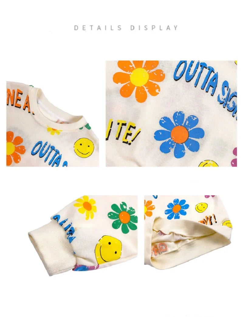 Spring Autumn Kids Cotton Lovely Floral Sweatshirt Baby Girls Pullover Jumper Children Outfits Student Tracksuit Tops 1-12 Years