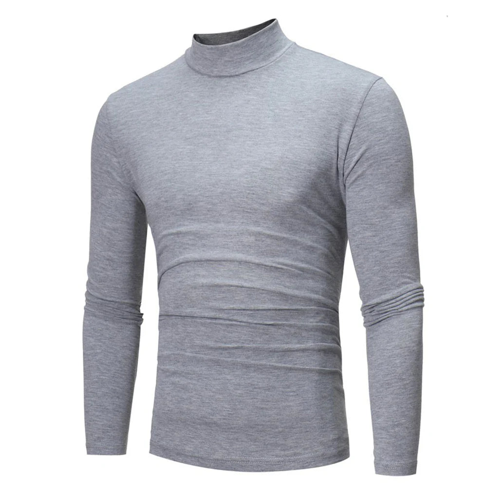 Spring New Slim Thermal Underwear Men's Fashion Long-sleeve Fleece Warm Half-high Collar Bottoming Top Casual Pullover T-Shirt