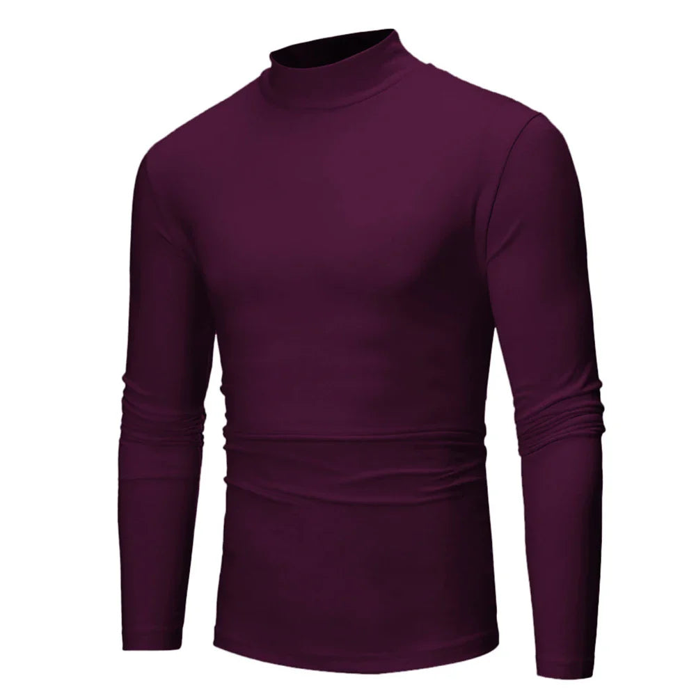 Spring New Slim Thermal Underwear Men's Fashion Long-sleeve Fleece Warm Half-high Collar Bottoming Top Casual Pullover T-Shirt