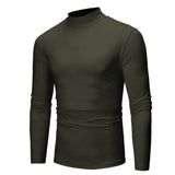 Spring New Slim Thermal Underwear Men's Fashion Long-sleeve Fleece Warm Half-high Collar Bottoming Top Casual Pullover T-Shirt