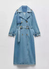 Spring and Autumn X-Long  Denim Trench Coats For Women Belt On Waist Slim Jean Coats Ladies Feminina Blue Jean Jacket Woman