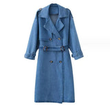 Spring and Autumn X-Long  Denim Trench Coats For Women Belt On Waist Slim Jean Coats Ladies Feminina Blue Jean Jacket Woman