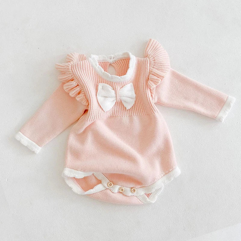 Spring and Autumn newborn clothes boys Girls baby waffle cotton warm cute bear romper girl plus velvet one-piece romper