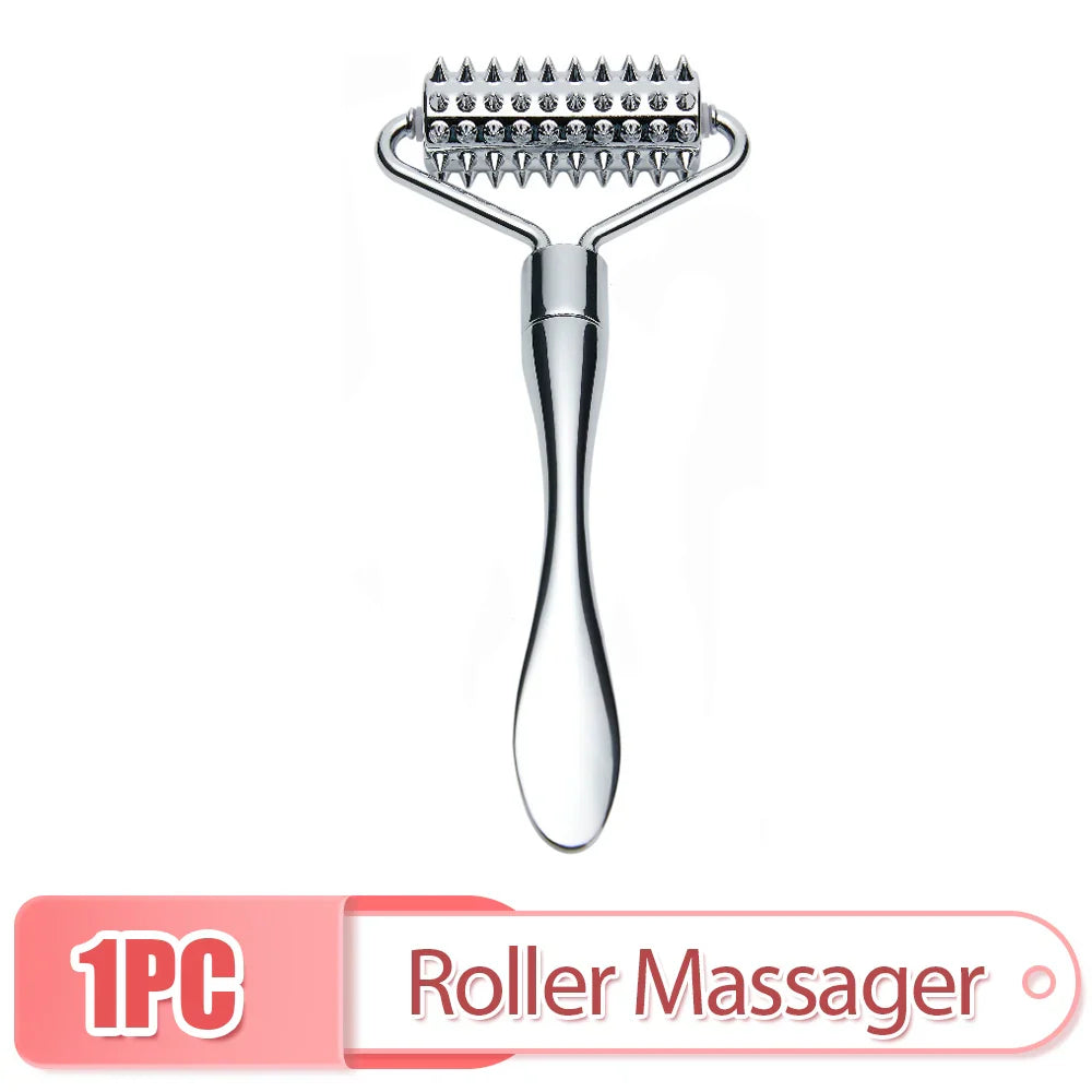 Stainless Steel Pointed Roller Spatula Massage Ball Stone Facial Roller Massager to Improve Neck Facial Beauty Skin Care Tools