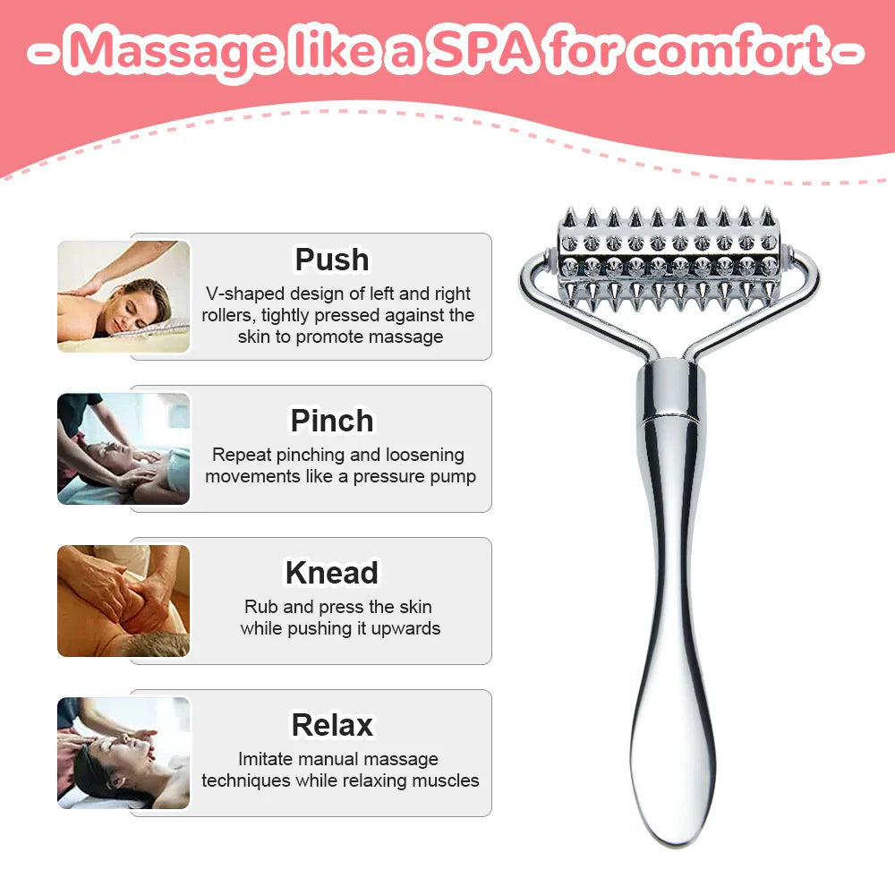 Stainless Steel Pointed Roller Spatula Massage Ball Stone Facial Roller Massager to Improve Neck Facial Beauty Skin Care Tools