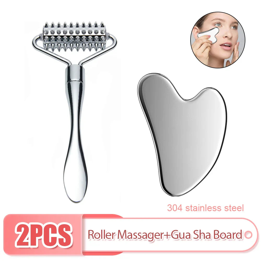 Stainless Steel Pointed Roller Spatula Massage Ball Stone Facial Roller Massager to Improve Neck Facial Beauty Skin Care Tools