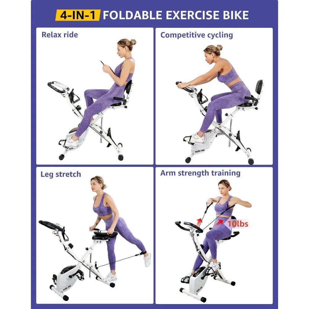 Stationary Exercise Bike| 4 IN 1 Foldable Indoor Cycling Spin Bike for Seniors | 330LB Capacity, 16-Level Magnetic Resistance