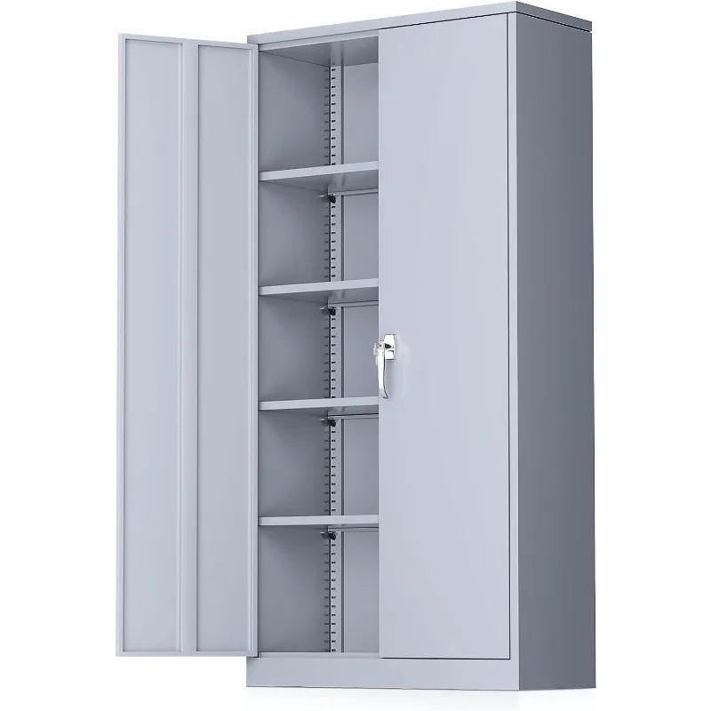 Steel SnapIt Storage Cabinet 72" Locking Metal Cabinet with 4 Adjustable Shelves, 2 Doors and Lock for File, Office, Garage,