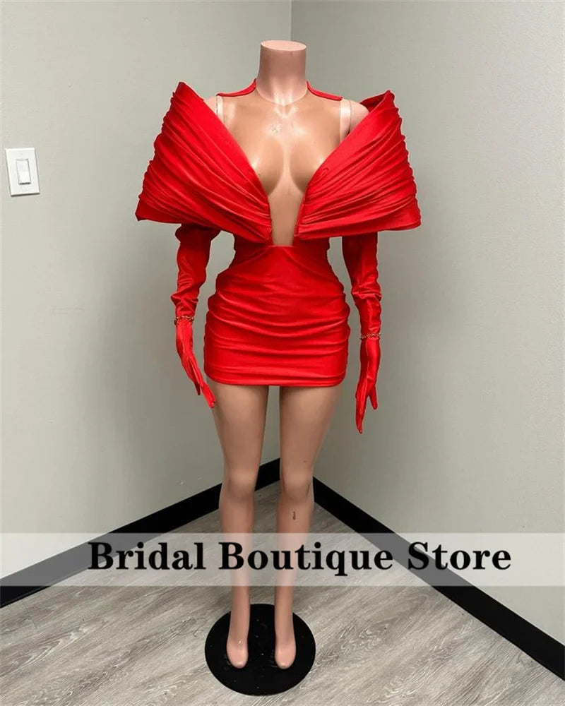 Stunning New Arrival 2024 Red Prom Gown With Two Gloves Off Shoulder Birthday Party Cocktail Dresses Robe De Bal Custom-Made