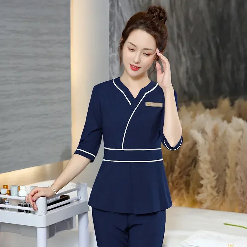 Style Nail Logo Cafe Massage Beauty Woman Beautician Spa Desk Work Hotel Waiter Esthetic Clothes Professional Sexy Salon Uniform