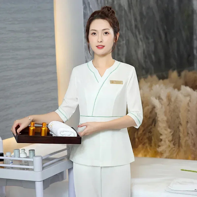 Style Nail Logo Cafe Massage Beauty Woman Beautician Spa Desk Work Hotel Waiter Esthetic Clothes Professional Sexy Salon Uniform