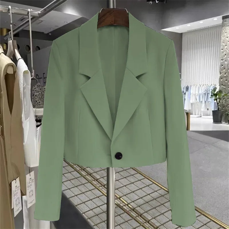 Suit Jacket Women Short Blazer Solid Long Sleeve Coat Office Lady Wear Fashion Korean Crop Outwear Trendy Suit Topcoat Plus Size