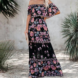 Summer Dress Print Vintage Long Dresses For Women Sexy Off-Shoulder Ruffle Fashion Boho Party Maxi Dress Ladies Beach Sundress