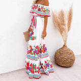 Summer Dress Print Vintage Long Dresses For Women Sexy Off-Shoulder Ruffle Fashion Boho Party Maxi Dress Ladies Beach Sundress