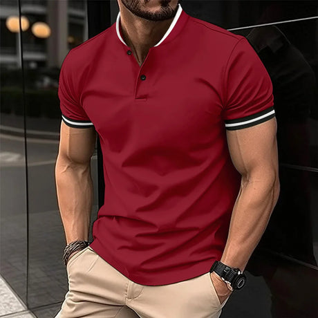 Summer Men's Casual Solid Color Short Sleeve Arm Striped T-shirt Men's High Quality POLO Shirt Short Sleeve